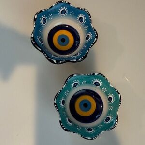Turkish Evil Eye ceramic hand painted mini bowls - set of 2